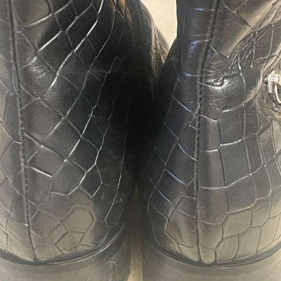 Napoleoni Italy Croc Embossed Leather Moto Zip Ankle Boots: Black - Picture 8 of 8